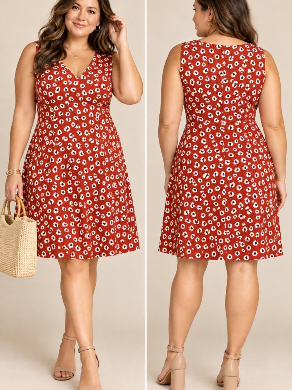 Draper James Red White Floral Sleeveless Fit & Flare Mini Dress Size 18 Plus